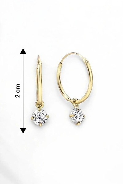 jelux silver Gümüş 925 Ayar 16 Mm Tek Zirkon Taşlı Halka Gold Küpe