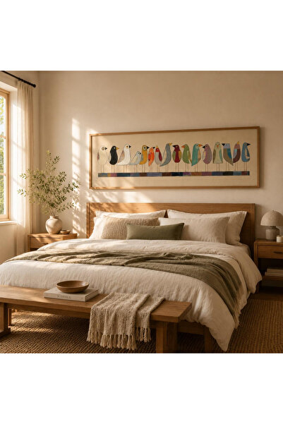 woodhomeworks Tek Parça Gerçek Ahşap yatay kuşlar Panorama Çerçeveli Tablo