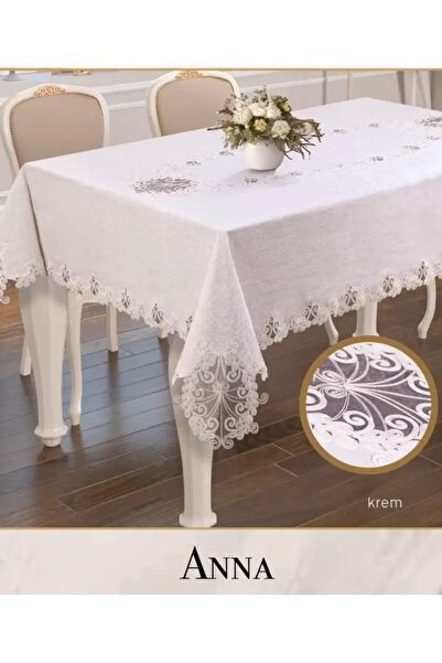 Ceki Home 160X260 cm Gardenya Linen Anna Model Cream Single Tablecloth Elegan...