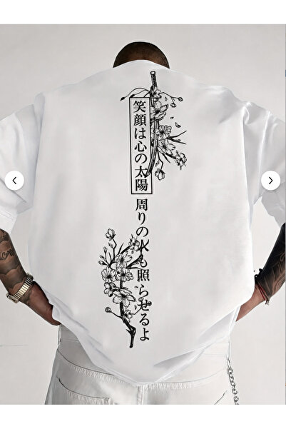 cc collection Erkek oversize Japon Kiraz Ağacı baskılı T-shirt rahat ve şık T...
