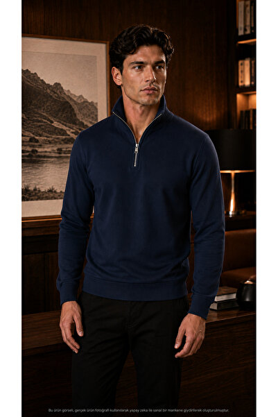 caddekombin Men's Smart Casual Half-Zip Stand Collar Cotton Casual Stylish Sw...