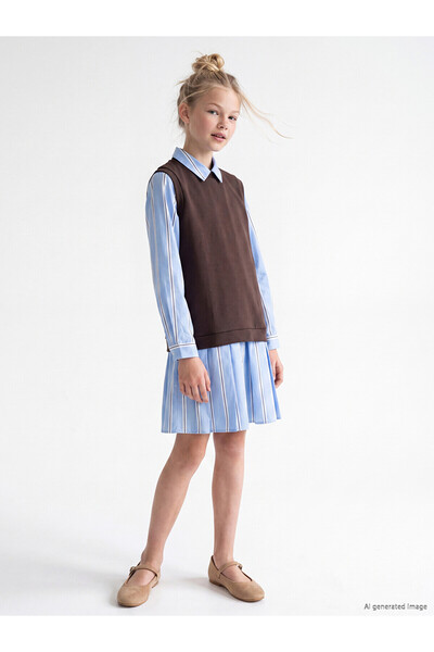 LC Waikiki Trendlucky Girl's Dress and Sweater with Difference in Color