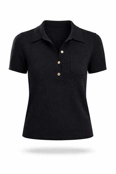 5in1Canpolat Black Polo Neck Short Sleeve Knitwear 140616
