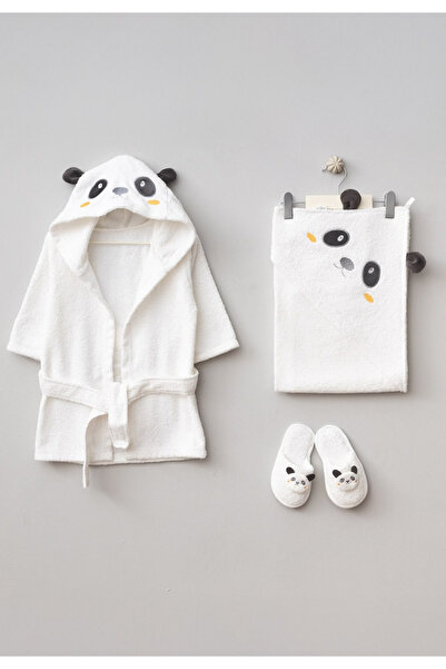 Bebitof Hooded Embroidered Baby Bathrobe Set (Bathrobe + Towel + Slippers)