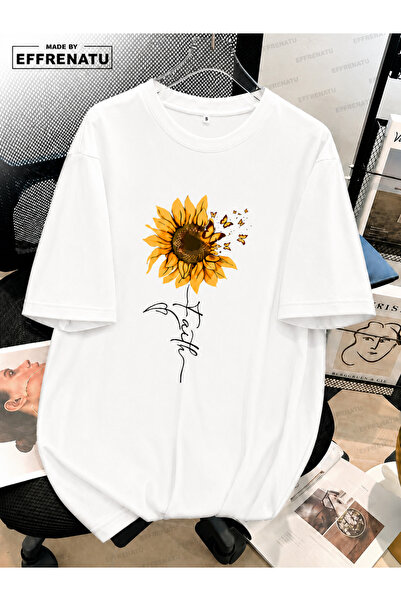 EFFRENATU Cute Sunflower Print Oversized T-Shirt in Distinctive Colors