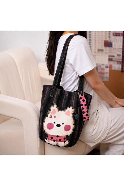 Street Bag حقيبة كتف وحقيبة يد لطيفة على الطراز الكوري بنمط الكلب الأبيض