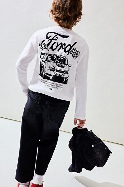 DeFacto Ford Motor Company Back Printed Oversize Crew Neck Long Sleeve T-Shir...