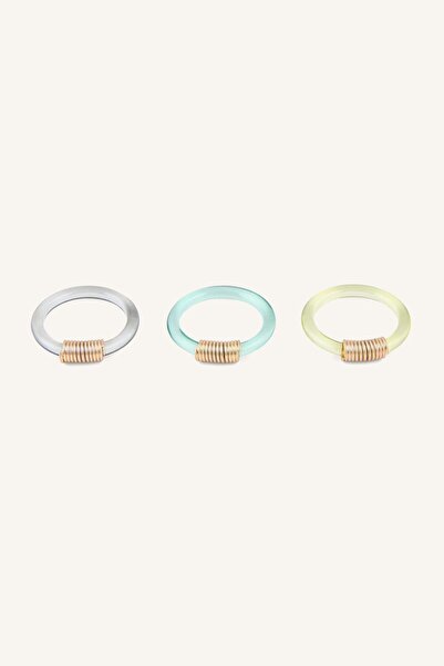 DeFacto Women's Metal Wrap Detailed Transparent 3-Piece Ring Set I1617Axns