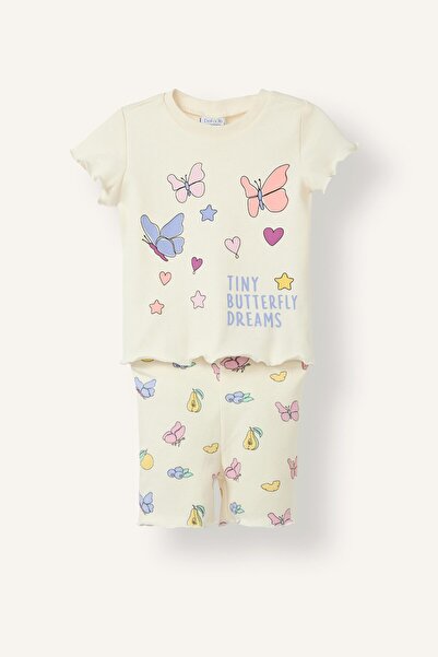 DeFacto Printed Curly Edge Ribbed Camisole Shorts 2-Piece Pajama Set for Baby...