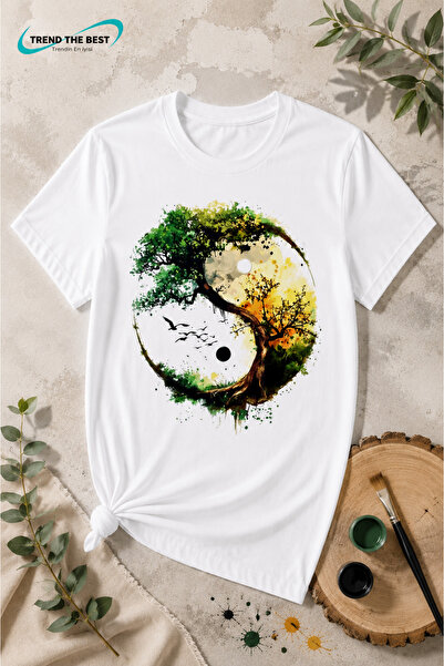 TREND THE BEST Trendin En İyisi Summer Nature and Life Tree Yin Yang Printed ...