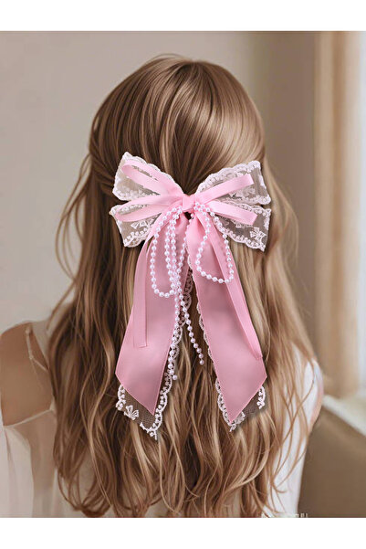 Take Two By Styli Girls Pink beads Embellished Bow Hair Clip