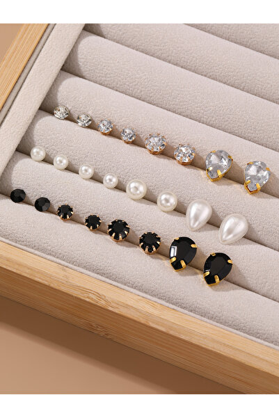 Take Two By Styli Set Of 12 - Rhinestone and Faux Pearl Stud Earrings