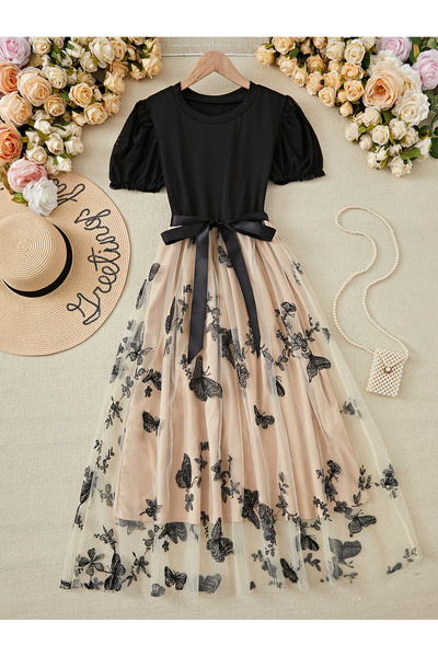 Take Two By Styli Multi Embroidered Butterfly A-Line Midi Dress