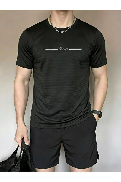 Take Two By Styli Men Minimal Print T-Shirt and Plain Shorts Co-Ords