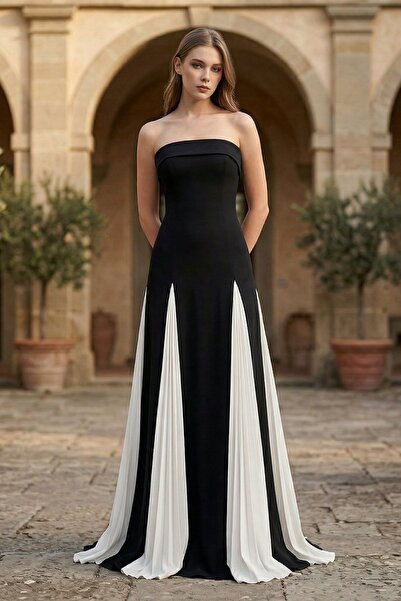 ŞEREF VURAL Women's Strapless Chiffon Fabric Wide Size Range Long Evening Dre...