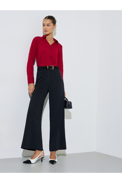 Styli Black Wide Leg Full Length Pleat Trousers