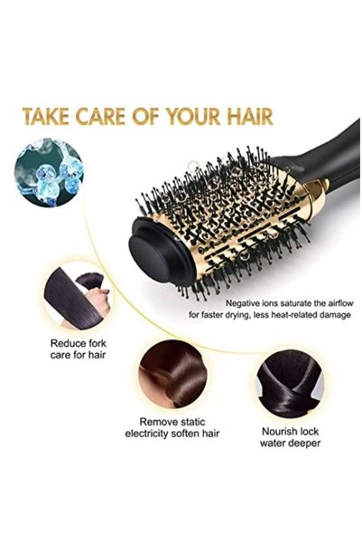 DSP One-Step Hair Dryer Brush For Styling and Frizz Control Negative Ionic Hot Air Brush Volumizer Ceramic Coating Gold