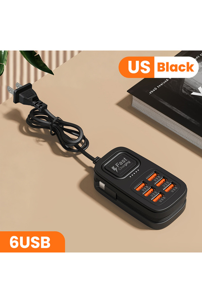 Choice1 Black 6U US Fast USB Charger 6 in 1 Power Strip Desktop Charging Stat...