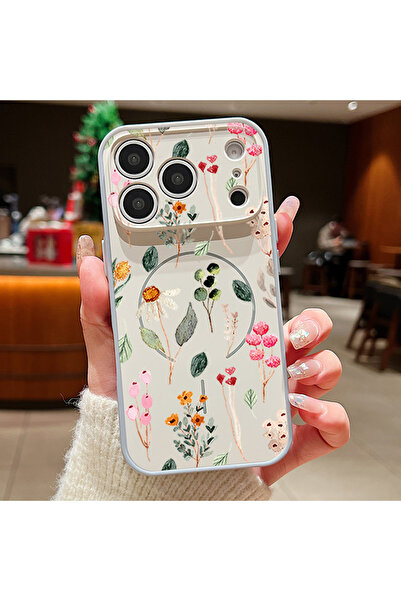 Choice19 iPhone17 Pro A088 Grey Flowers Pattern Magnetic Phone Case For iPhon...