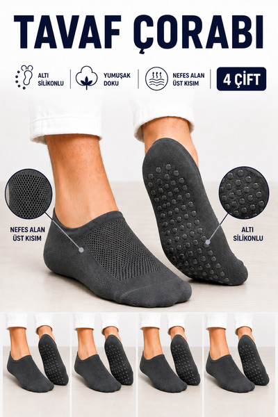 çorapmanya 4 Çift Çok Renkli Erkek Silikonlu Kaydırmaz + Nefes Alan Tavaf Çorabı