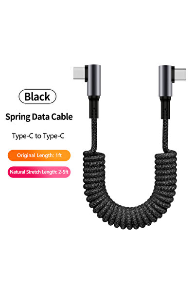 Choice4 1.5m Black DLR C-C USB C PD Fast Charging Cable Car Spring Telescopic...