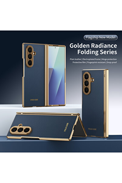Choice4 Galaxy Z Fold5 blue Premium Artificial PU Leather Mobile Phone Case f...