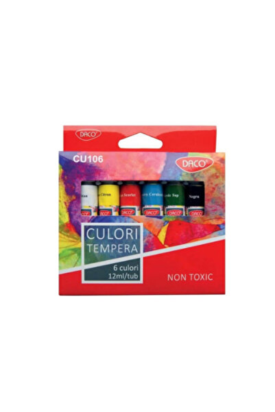 daço Vopsea Tempera DACO, Set 6 Culori, 12 ml/Tub, Multicolor