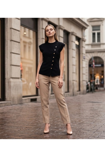 fujya Asymmetrical Pleated Joey Knitwear Blouse