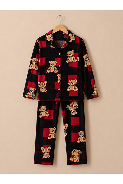 zahider Girls Cotton Soft Suede Long Sleeve Buttoned Pajama Set