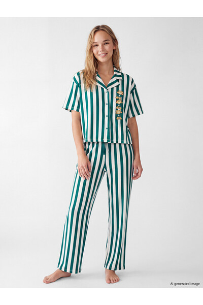 LC Waikiki Set de pijamale de damă cu guler și dungi
