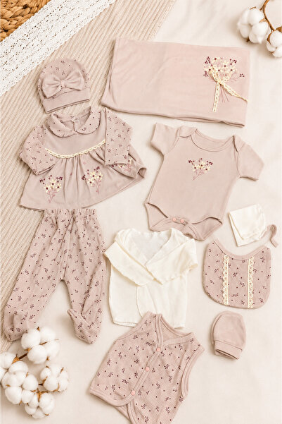 VERONA TARZ Baby Girl Floral 10-Piece Hospital Discharge Set Cotton Waffle Fa...