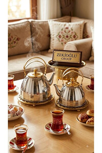 Muhtelif 2 Liter and 3 Liter Silver Color Teapot Set Stainless Steel Teapot I...