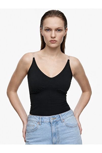 HAKKE V-Neck Gathered Fishnet Strap Women's Athlete Top