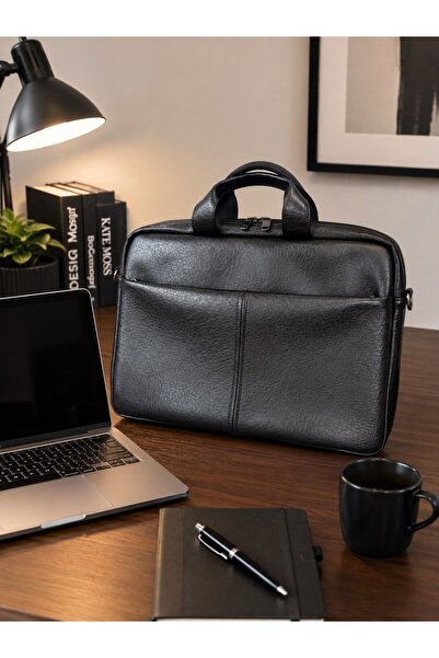 başkent çanta Laptop Bag with Leather Document Compartment, 17.3 Inch, Adjust...