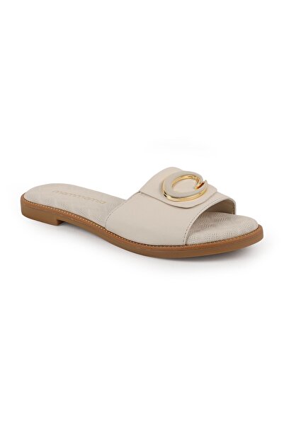 Mammamia Women's Slippers Daily Genuine Leather Single Strap Metal Accessory ...