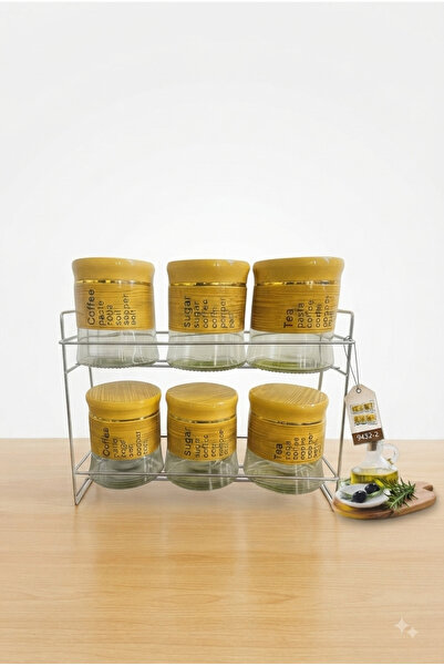 ALSAIF KITCHEN 6Pcs Glass Steel Stand Spice Jar Set