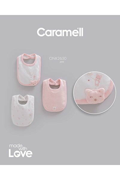 Caramell Barbosa Baby Girl 3-Piece Cotton Bib with Teddy Bear - Pink