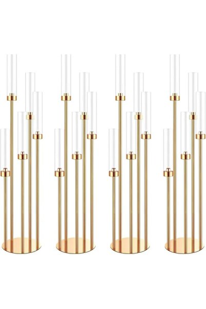 GENERAL 2 Pcs Gold Floor Candelabra, 5 Arm Candle Holder Tall Floor Candle Ho...