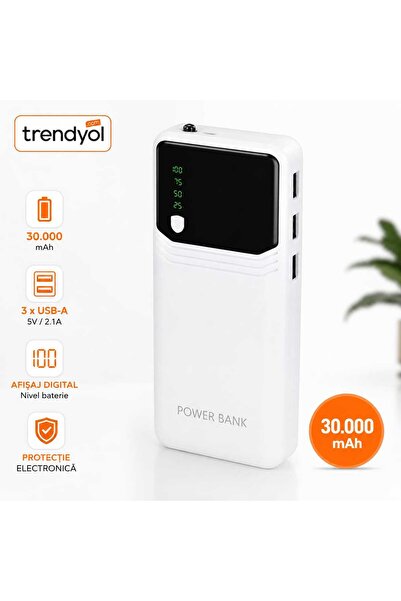 ASMXX Power Bank 30,000 mAh, Digital Display, 3 x USB-A, 5V/2.1A, Portable Ex...