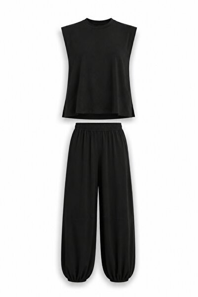 5in1Canpolat Black Modal T-Shirt Pants Set 0007