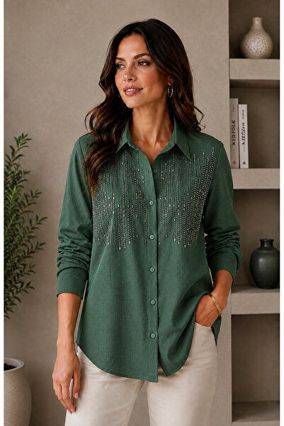 sarıdağ Sofia Linen-Blend Shirt with Stone and Pearl Details