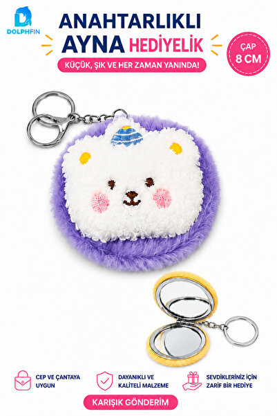 DolphFin Plush Double-Sided Pocket Mirror Keychain 8 cm Gift