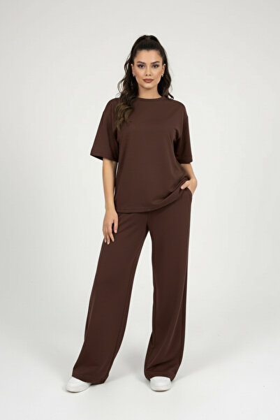Runades Women's Oversize T-Shirt Wide Leg Pants Casual Top - Bottom Set
