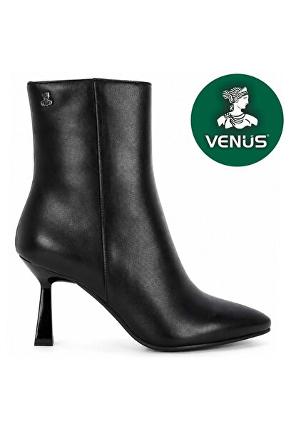 Venüs Tipaso Genuine Leather Orthopedic Heeled Women's Boots Black