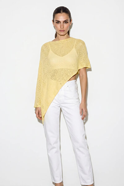 Efnaz style Women's Openwork Knitwear Asymmetrical Cut Pareo Yellow
