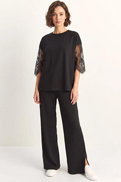 Generic Brand Women's Lace Sleeves Oversize Basic t Shirt Elastic Waist Loose...