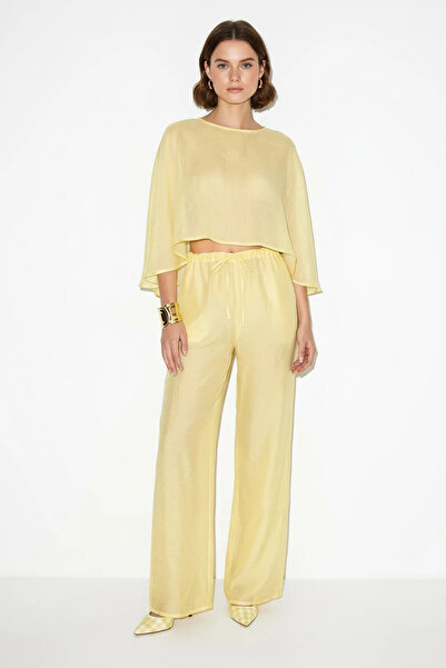 Efnaz style Women's Cape Blouse with Elastic Waist and Tie, Yellow Suit with ...