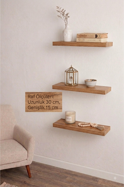 woodline 3'LÜ DUVAR RAFI 30X15 DESENLİ MDF (Sadece RAF İçerir)