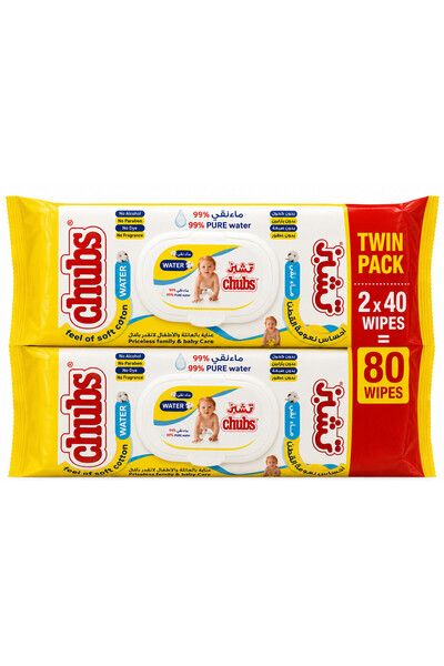 chubs Family & Baby Wipes Water Wet Wipes, 40s Twin Pack, 80 Wipes