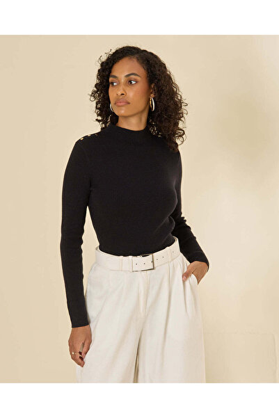 REDTAG Women Black Shoulder Button Detail Pullover